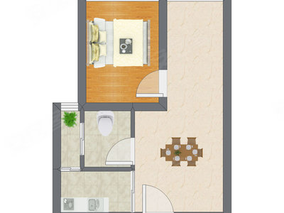1室1厅 42.53平米户型图
