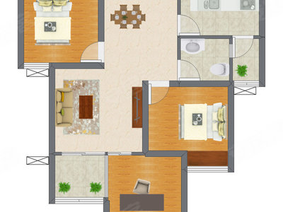 3室2厅 66.36平米户型图