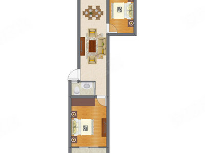 2室1厅 42.51平米