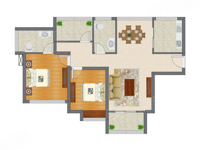 2室2厅 88.00平米户型图