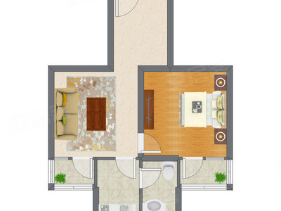 1室1厅 57.20平米户型图