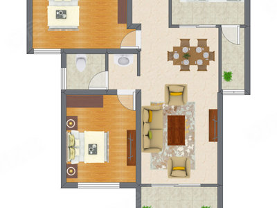 2室2厅 86.58平米户型图