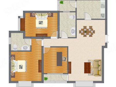 3室2厅 107.44平米户型图
