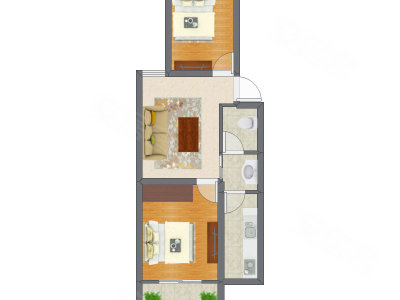 2室1厅 40.34平米户型图