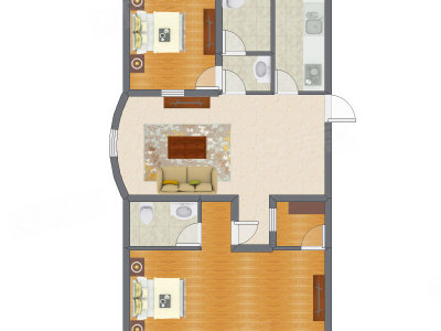 2室1厅 134.34平米