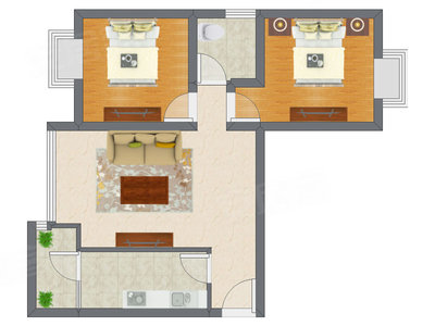 2室1厅 74.02平米户型图