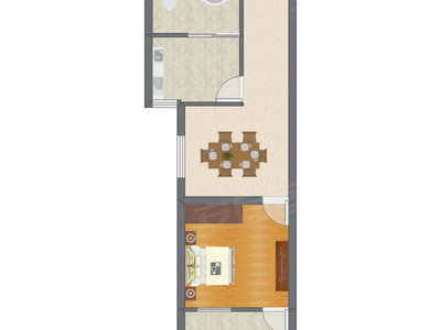 1室1厅 37.95平米户型图