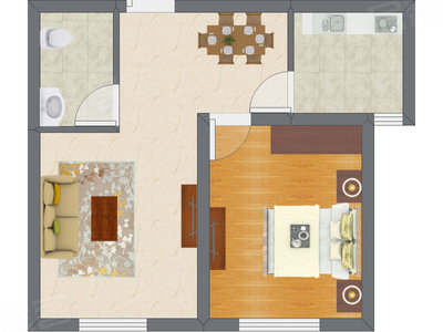1室2厅 54.82平米户型图
