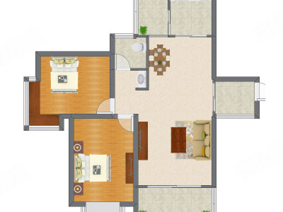 2室2厅 92.12平米户型图