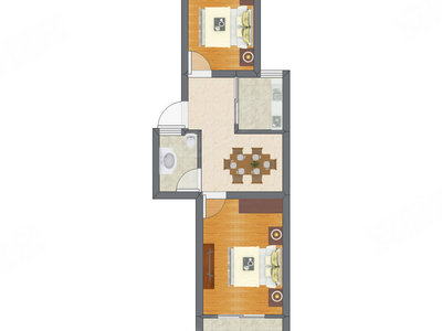 2室1厅 34.76平米