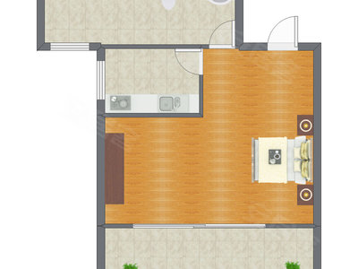 1室1厅 54.37平米户型图