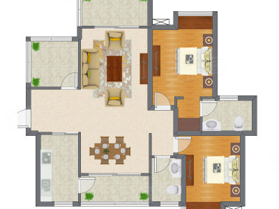 2室2厅 104.60平米户型图