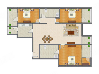 3室2厅 206.70平米