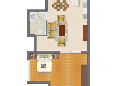 1室2厅 66.30平米户型图
