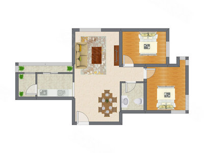 2室1厅 90.64平米户型图
