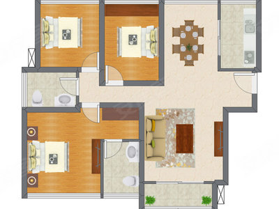 3室2厅 96.35平米户型图