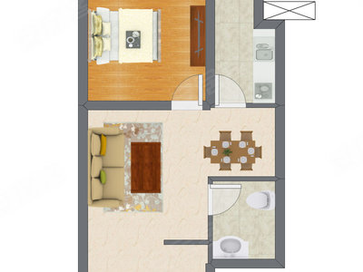 1室2厅 49.45平米户型图
