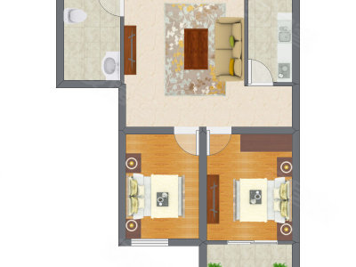 2室1厅 48.54平米