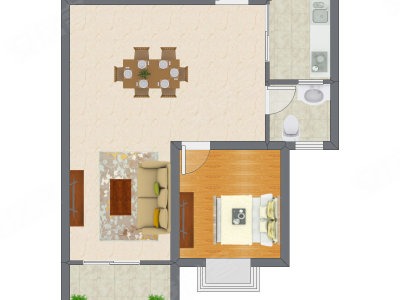 1室2厅 65.80平米户型图