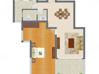 1室2厅 85.27平米户型图