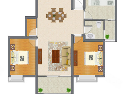2室2厅 92.30平米户型图