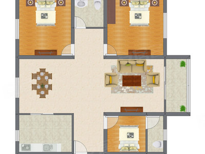 3室2厅 130.35平米户型图