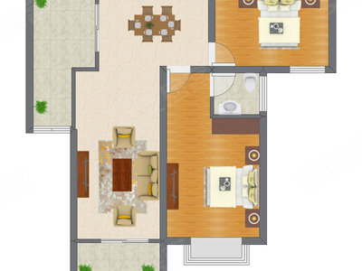 2室2厅 92.24平米户型图