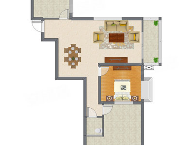 1室2厅 82.53平米户型图
