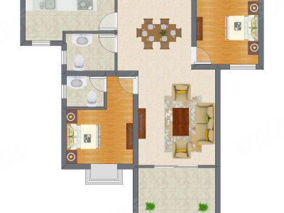 2室2厅 66.63平米户型图