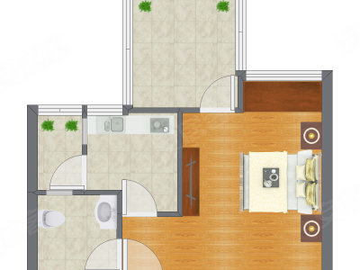 1室0厅 32.24平米户型图