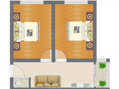 2室1厅 58.22平米户型图