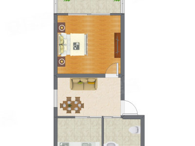 1室2厅 45.00平米户型图