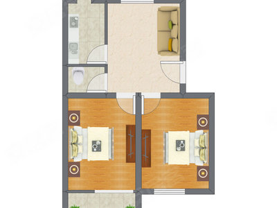 2室1厅 60.70平米