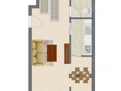 1室2厅 34.16平米户型图