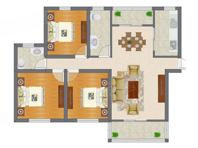 3室2厅 76.05平米户型图