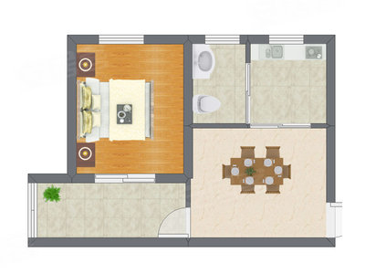 1室1厅 45.02平米户型图