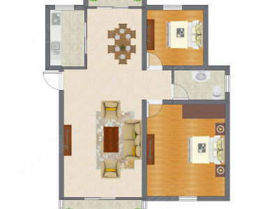 2室2厅 89.88平米户型图