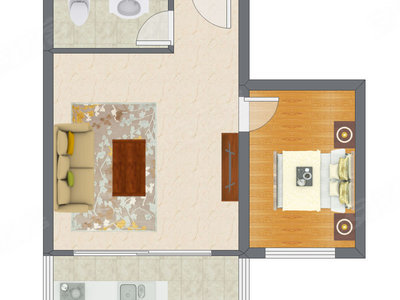 1室1厅 58.92平米户型图