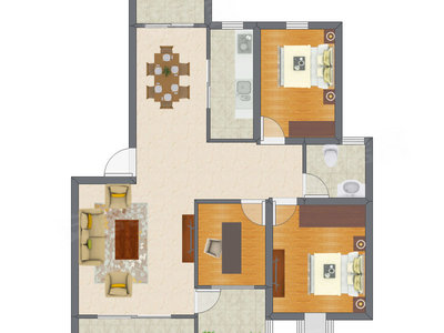 3室1厅 80.02平米