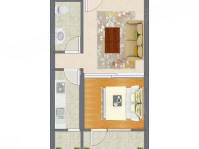 1室1厅 53.38平米户型图