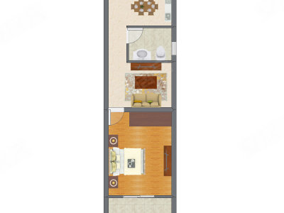 1室2厅 56.74平米户型图