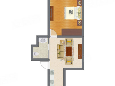 1室1厅 45.17平米户型图