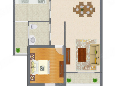 1室2厅 80.76平米户型图