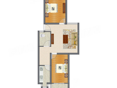 2室1厅 88.24平米户型图
