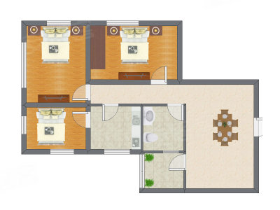 3室1厅 65.60平米