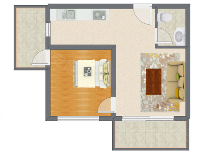 1室1厅 62.44平米户型图