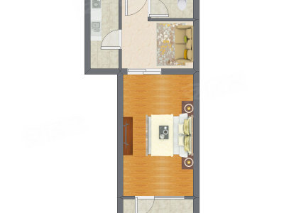 1室1厅 29.12平米户型图