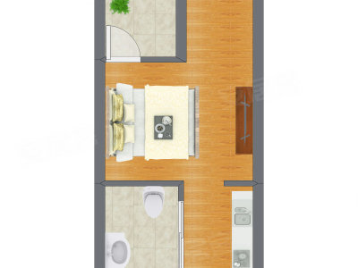 1室1厅 21.97平米户型图