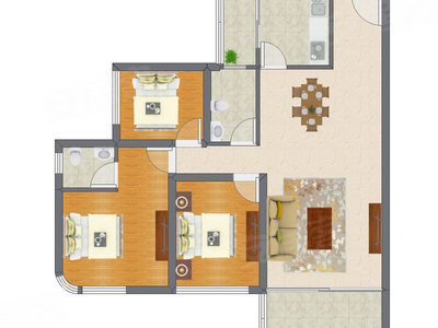 3室2厅 87.88平米