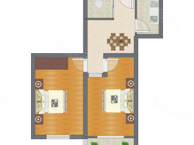 2室1厅 41.76平米